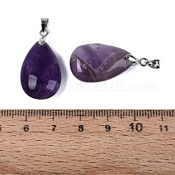 天然の縞模様のアメジストペンダント  ティアドロップチャーム  ステンレススチール製のベールスナップ付き  ステンレス鋼色  28~32x14~16x8~10mm  穴：4.5x3.5mm&nbsp;G-N362-03P-07