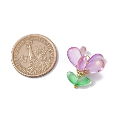 ガラスチャーム  花  真鍮パーツ  プラム  20.5x22x22mm  穴：2.5x2mm&nbsp;PALLOY-MZ00657-01