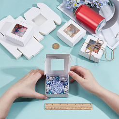 紙の包装箱  プラスチック窓付き  正方形  ホワイト  7.6x7.8x3.1cm&nbsp;CON-WH0085-131C