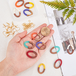 ダングルオーバルイヤリングのDIYキット  1箱12個レジン＆ウォールナットウッドペンダント  60個の鉄のピアスフック  100PCS丸カン  ミックスカラー  28.5x19.5x3~4mm  穴：1.8mm  6スタイル  2個/スタイル  12pc&nbsp;DIY-OC0006-02