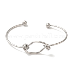 変色しない304ステンレススチール製オープンカフバングル（女性用）  ステンレス鋼色  5/8インチ（1.6cm）  内径：2x2-5/8インチ（5.2x6.8cm）&nbsp;BJEW-Z071-02P