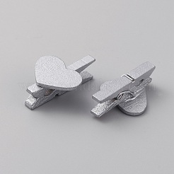 クラフトウッドクリップ  ハート  銀  30~31x19.5x10mm&nbsp;WOOD-TAC0018-11B
