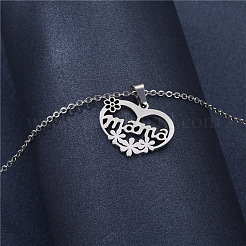 Mother's Day 304 Stainless Steel Flower Mama Heart Cutout Pendant Necklaces for Women&nbsp;WG35A3B-01