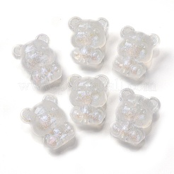 明るい透明なアクリルビーズ  グリッターパウダー付き  暗闇で光る  クマ  ホワイト  21x17x13mm  穴：3mm&nbsp;X-OACR-G033-06D-01