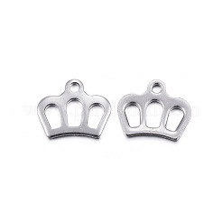 変色しにくい304ステンレススチールペンダント  クラウンチャーム  ステンレス鋼色  8.5x10x1mm  穴：1mm&nbsp;STAS-H357-04P