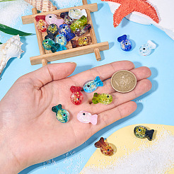 20個 10色 手作りホイルランプワーク魚ビーズ  エナメル  グラデーションカラー  ミックスカラー  20x23x8.5mm  穴：1.8mm  2個/カラー&nbsp;FOIL-TA0001-04