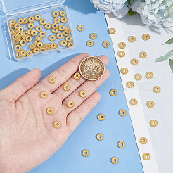 ラックメッキ合金スペーサービーズ100個  鉛フリー＆カドミウムフリー  長持ちメッキ  フラットラウンド  18KGP本金メッキ  7.5x2mm  穴：2mm&nbsp;KK-BC0013-64