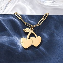 女性用チェリー 304 ステンレス ペンダント ネックレス  18KGP本金メッキ  18.31インチ（46.5cm）&nbsp;NJEW-M106-01G