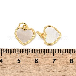 真鍮パヴェ天然ホワイトシェルハートチャーム  丸カン付き  18KGP本金メッキ  12.5x12x2mm  穴：3mm&nbsp;KK-U055-27G