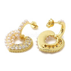 Rack Plating Brass Heart Dangle Stud Earrings with Plastic Pearl&nbsp;EJEW-M222-02G