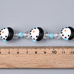 クリスマスの手作りランプワークの凹凸のあるビーズ連売り  雪だるま  ガラスと  多面カット  ブラック  15~16x16~17x14mm  穴：1~1.2mm  約5個/連  6.30インチ（16cm）&nbsp;LAMP-N028-14