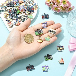 24個10スタイルプリントアロイペンダント  カドミウムフリー＆ニッケルフリー＆鉛フリー  ライトゴールド  ヘリコプターのチャーム  ミックスカラー  17.5x18.5x2mm  穴：1.8mm&nbsp;ENAM-YW0006-88