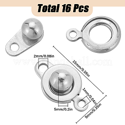 201ステンレススチールスナップ留め具16個  フラットラウンド  ステンレス鋼色  15x9.5x5mm  穴：1mmと2mm&nbsp;STAS-SC0006-97