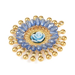 304 Stainless Steel and Resin Flower Pendants&nbsp;STAS-R170-03G-01