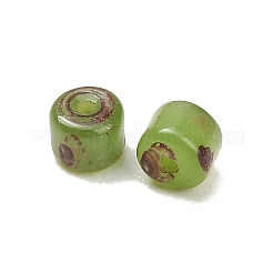 ピカソガラスシリンダーシードビーズ  丸い穴  オリーブドラブ  4~4.5x3.5~4mm  穴：1mm  約480個/袋&nbsp;GLAA-C044-01B