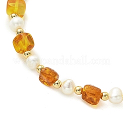 Adjustable Natural Cultured Freshwater Pearl & Amber Beads Slider Bracelets for Women&nbsp;BJEW-JB13608