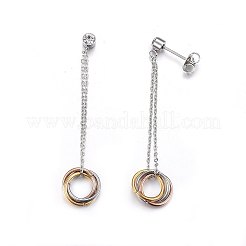304ステンレススチールダングルスタッドピアス  ラインストーン付き  リング  ステンレス鋼色  53x10x3.5mm  ピン：0.8mm&nbsp;EJEW-H367-15P