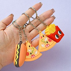 Pvc プラスチック ペンダント キーホルダー  アイアンキーホルダーリング付き  プラチナ  サンドイッチ/ハンバーガー/フライドポテト/パン  ミックスカラー  9.6~10.8cm&nbsp;KEYC-YW0001-13