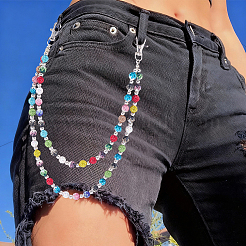 1Pc Polymer Clay Rhinestone Disc Ball and Round Acrylic Beaded Double Layer Pants Chains&nbsp;AJEW-BM0001-27