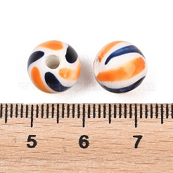手作りの陶器ビーズ  手描き  光沢釉の磁器  ストライプラウンド  ダークブルー  10.5mm  穴：2.5mm&nbsp;PORC-P037-01E