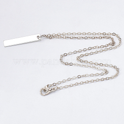 真鍮チャーム  刻印鏡面研磨仕上げの空白タグ  長方形  銀色のメッキ  30x6x1mm  穴：2mm  30個/箱&nbsp;KK-BC0001-53S