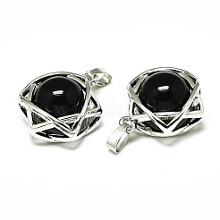 天然石オブシディアンペンダント  プラチナメッキ真鍮パーツ  ダビデの星  19x15x10.5mm  穴：2.5x4.5mm&nbsp;G-R485-01A