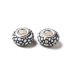 不透明樹脂ヨーロッパビーズ  大穴ビーズ  銀色メッキの真鍮芯のロンデル  ブラック  14x7.5mm  穴：5mm&nbsp;RESI-C055-01B