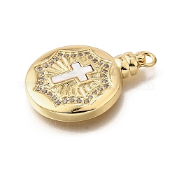 Brass Micro Pave Cubic Zirconia Shell Pendants&nbsp;KK-D328-17G