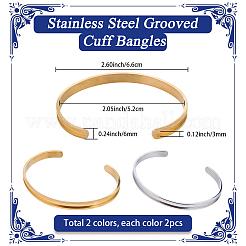 4Pcs 2 Colors C-Shaped 201 Stainless Steel Grooved Cuff Bangles&nbsp;BJEW-SC0001-65