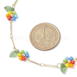 Rainbow Color Glass Beaded Flower Necklaces&nbsp;NJEW-TA00173-02
