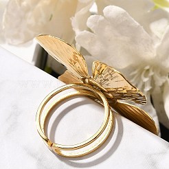 女性用フラワーステンレススチールオープンカフリング  プラスチック模造パールと  ゴールドカラー  usサイズ6（16.5mm）  花：31x33mm&nbsp;RJEW-R006-02G