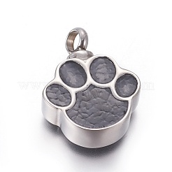 304ステンレスペンダント  エナメル  香水瓶  犬の手のひら  ステンレス鋼色  25.5x19x6mm  穴：4mm&nbsp;STAS-L237-05P