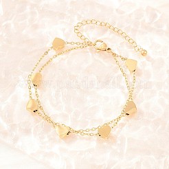 304 Stainless Steel Heart Link Double Layers Bracelets&nbsp;BJEW-D460-07G