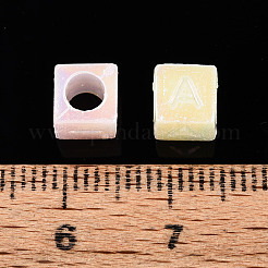 プラスチックビーズ  模造ゼリー  文字付きのキューブ  ABカラーメッキ  ミックスカラー  6x6x6mm  穴：3.5mm  約3571個/500g&nbsp;KY-N026-28