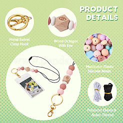 DIY キーホルダー リストレット作成キット  合金分割キーリングとクラスプを含む  プラスチック離脱クラスプ  六角＆丸＆そろばん シリコン＆ウッドビーズ  ミックスカラー&nbsp;DIY-TA0004-39