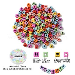 DIYブレスレット作成キット  文字とハートのキューブアクリルビーズを含む  伸縮性のある糸  ミックスカラー  330個/袋&nbsp;DIY-YW0008-31
