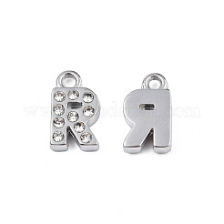 304ステンレススチールチャーム  クリスタルラインストーン付き  文字L  文字.r  10~10.5x2~8x2mm  穴：1.2mm&nbsp;STAS-N095-137R