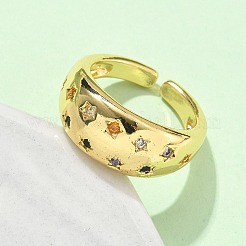 Brass Micro Pave Cubic Zirconia Adjustable Cuff Rings&nbsp;RJEW-V009-08G