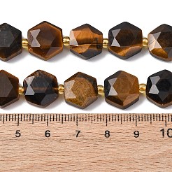 天然石タイガーアイビーズ連売り  六角  多面カット  シードビーズで  12x13.5x6.5mm  穴：1mm  約25個/連  14.37''（36.5センチメートル）&nbsp;G-H344-A02-01