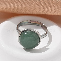 半円形の天然グリーンアベンチュリン指輪  女性用304ステンレススチール調節可能リング  ラウンド：14mm  usサイズ7 1/4(17.5mm)&nbsp;RJEW-M062-01P-21