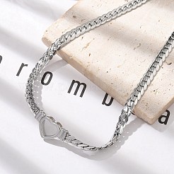304 Stainless Steel Heart Cuban Link Chain Necklaces for Women&nbsp;NJEW-R012-03P