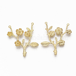 真鍮チャーム  ニッケルフリー  梅の花の枝  生（メッキなし）  37x34x4.5mm  穴：1.2mm&nbsp;KK-S349-246-NF