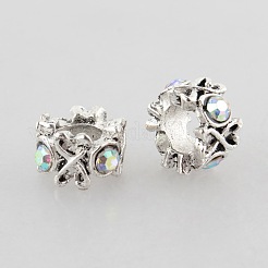 Antique Silver Zinc Alloy Ring Rhinestone Large Hole Beads&nbsp;ALRI-L009-M