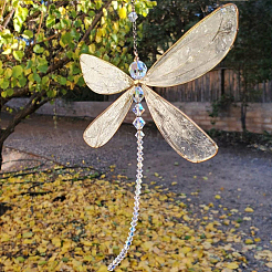 ガラスと金属のエナメルトンボペンダント装飾1個  窓吊りサンキャッチャー  クリアAB  260x150mm&nbsp;HJEW-CN0001-29