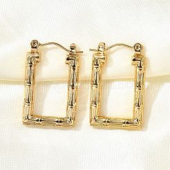 女性用304ステンレスフープピアス  イオンプレーティング（ip）  長方形  18KGP本金メッキ  26x17x3mm&nbsp;EJEW-L296-075G
