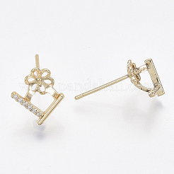 Brass Micro Pave Cubic Zirconia Earring Findings&nbsp;KK-S356-049G-NF