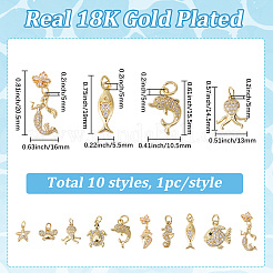 10Pcs 10 Styles Brass Micro Pave Clear Cubic Zirconia Pendants&nbsp;ZIRC-SC0001-42