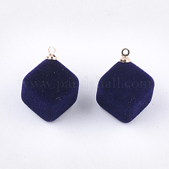 フロッキーアクリルパーツ  真鍮パーツ  キューブ  ゴールドカラー  プルシアンブルー  24x17.5x17mm  穴：1.6mm&nbsp;FIND-T046-30-03