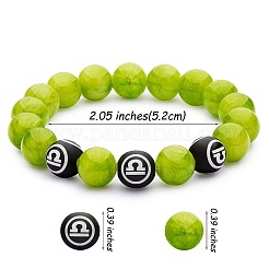グリーン イエロー ナチュラル イエロー ジェイド ラウンド ビーズ ストレッチ ブレスレット  女性のための星座アクセサリージュエリー  天秤座  内径：2インチ（5.2cm）  ビーズ：10mm&nbsp;BJEW-SW00077-06