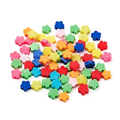 80個8色手作りポリマークレイビーズ  花  ミックスカラー  9.5~10x10x3.5~4.5mm  穴：1.6mm&nbsp;CLAY-YW0001-42